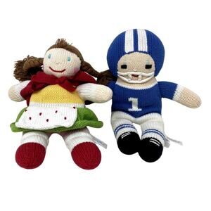 Zubels Plush Knit Doll Set of 2 Red Riding Hood Girl Braids Blue Football Player